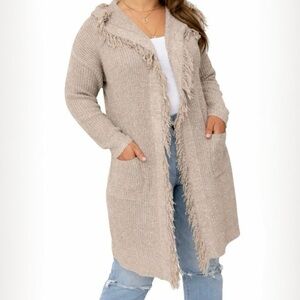 Hooded Fringe Trim Bohemian Cottagecore Eclectic Grandma Sweater